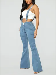 Women's Jean Vintage Skinny Spaghetti Strap Jumpsuits Flare Suspender Denim Trousers Overalls Wide Leg Bell Bottom Bib Pants 3XL 230306