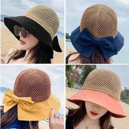Breda randen hattar enkla Panama vikbara diskette flickor strå hatt sol strand kvinnor sommar uv skydd rese cap lady kvinnlig eger22