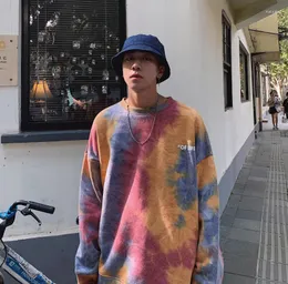 Herrtröjor fmzxg hösten 2023 överdimensionerad tie-dye hoodie för män hip hop löst passande långärmade toppar