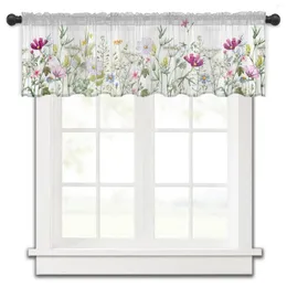 Cortina Flor da primavera Vanilla Bolsa de haste de flores silvestres Curta curta para a porta de cozinha Cafe Small Window Window Sheer Cortans