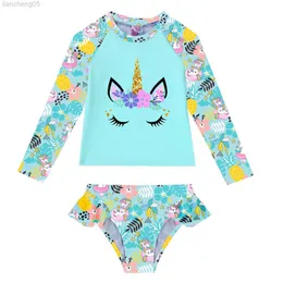 One-Pieces 2PCS Kids Girls Tankini Swimwear Set Cartoon Costume da bagno stampato Costume da bagno Top con Bottoms Slip Bambini Beachwear Outfit W0310