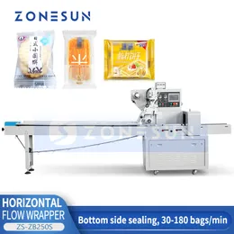 ZONESUN Horizontal Flow Wrapper Back Line Sealed Bags Food Pack Cosmetic Facial Mask Tissue Bagging Machine ZS-ZB250S
