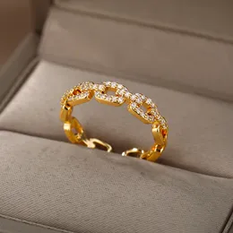 Anelli aperti a catena di torsione classica per donne zircone in acciaio inossidabile geometrico twist avvolto coppia anello dono gioiello estetico gioiello