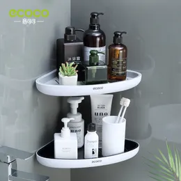 Bathroom Shelves ECOCO Triangular Corner Bathroom Shelf WallMounted Storage Rack Lotions Storage Kitchen Organizer For Bathroom Accessories 230303