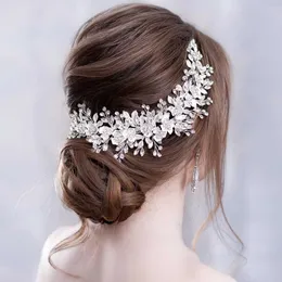 Tiaras Silver Color Flower Broms Prom Bridal Tiara Wedding Hair Accessories Bride Handmade Hair Jewelry Female Crystal Theads R230306