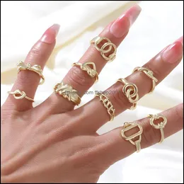 Band Rings Simple Copper Knuckle Ring Geometric Curve Stacking Temperament Personality Open For Women Finger Bagues Femme Party Jewe Dhqpj