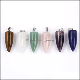 Charms Cone Shape Natural Stone Pendants For DIY Necklace Jewelry Chakra Reiki Healing Energy Pendant Wholesale Drop Delivery Findin Dholc