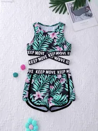 Endelar Kidsflickor Baddräkt Två stycken Badkläder Rund hals ärmlösa Cross Sash Crop Tops och Shorts Set Swimming Bathing Day Clothes W0310