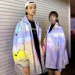 Herrjackor män mode trender geometri reflekterande för par hiphopkläder tonåringar överdimensionerade vindbrytare rock harajuku streetwear