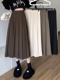 Saias plissadas midi mulheres outono sólido na cintura alta coreana estilo moda moda casual inse