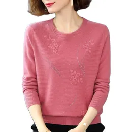 Women's Sweaters Women Sweaters Spring Autumn Long Sleeve O-neck Embroidered Knitted Jumper Pullovers Middle-aged Mother Sweater W2365 230306
