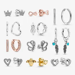 925 Silber Fit Pandora Ohrringe Kristall Mode Frauen Schmuck Geschenk Ohrstecker Rose Gold Krone Herz Unendlichkeit Biene Ohrring Schmuck