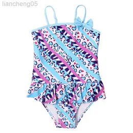 One-Pieces Geometric Print Kids Girls One Piece Swimwear Swimsuit Bowknot Girl Monokini Children Baby Swimming Bathing Suit Beachwear XA016 W0310