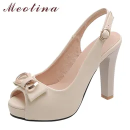 Dress Shoes Meotina High Heels Women Pumps Buckle Platform Spike Slingbacks Bow Peep Toe Lady Spring Plus Size 33-43