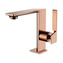 Bathroom Sink Faucets Top Quality Brass Rose Gold Faucet One Handle Hole Cold Water Basin Mixer Tap Modern Design Copper