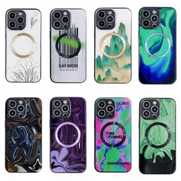 Magnetic Wireless Charging Dripping Glue Cases For iphone 14 Pro MAX 13 12 Iphone14 Plus Soft TPU Mountain Marble Flower Magnet Smart Mobile Phone Back Covers Skin