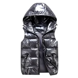 Men's Vests Fashion Couple Shiny Down Cotton Padded Waistcoat Warm Hooded Vest Autumn Winter Parent-child Wear Sleeveless Parka Jacket