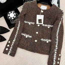 Kvinnorjackor Designer New 2023 Spring Brand Jacket Fashion High-End Autumn Winter Chains Tweed Coat Leisure Coats Cardigan Birthday V6up