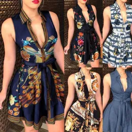 2023 printemps été robes décontractées 3XL femmes à lacets boutonné chaîne imprimé revers cou robe de soirée Sexy jupes à bandes