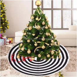 Christmas Decorations Tree Skirt Mat Soft Black And White Xmas Durable Rustic Ornament Annual Ring 221026 Drop Delivery Home Garden Dhftk