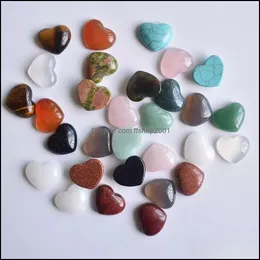 Stone Natural Cabochons 15x18mm Heart Loose Beads Opal Black Onyx Rose Quartz Tigers Eye Turquoise Flat Back For Necklace Ring Earrr Dhi1o