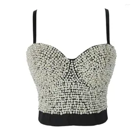 Canotte da donna 2023 Estate Perle fatte a mano Gioiello Diamante Bralet Strass Night Club Party Top corto Canotta Matrimonio Bralette Taglie forti