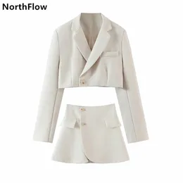 Abito a due pezzi Northflow Set abbinato giacca e gonna stile inglese Ombelico esposto corto Impero Feminino Femme 230303