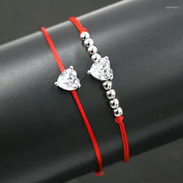 Bracelets de charme BPPCCR 2PCS/Set Crystal Zircon Love Heart Red Thread Braid Bracelet de 4 mm de cobre