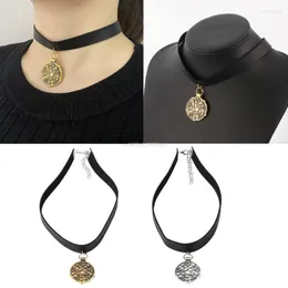 Anhänger Halsketten Punk Schwarz Leder Kette Medaillon Cosplay Weibliche Gothic Schmuck Einstellbare Kragen Choker Für Frauen