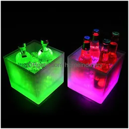 Tabletop Wine Racks Led Ice Bucket 35L Colorf Changing Cooler Double Layer Square Tray For Bar Beer Champagne Drinks Drop Delivery H Dhnib