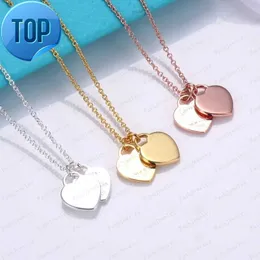 Luxury double heart necklace ladies stainless steel heart-shaped diamond pendant designer neck jewelry Christmas gift women accessories