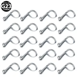 귀 커프 20Pcs 많은 임플란트 코 스터드 콧 구멍 피어싱 플랫 크리스탈 20G 18G 나사 귀걸이 Pircing Nariz 6MM 바디 쥬얼리 230306