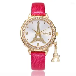Party Favor Elegante Luxus Damen Uhren Mode Paris Eiffelturm Frauen Uhr Kunstleder Quarz Relogio Masculino Reloje Mujer
