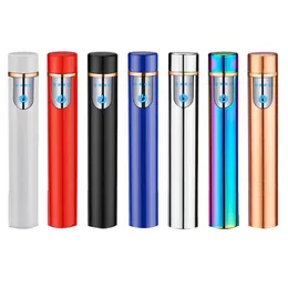 Mini USB Rechargeable Lighter Cylindrical Sensor Touch Screen Electronic Tungsten Cigarette Lighters Flameless Windproof Creative Lighter