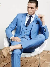 Mäns kostymer Slim Pass Blue Men's Work Business Suit Cocktail Dress Handsome Groom Tuxedos Party Clothes (Jacket Pants Vest Tie) W: 314
