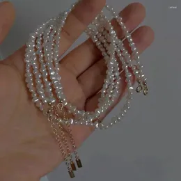 Anhänger Halsketten Minar zierlich 3-4 mm unregelmäßiger Süßwasserperlen Perlen für Frauen 14K Gold plattiert Kupferstrang Halskette Halskette Schmuck Schmuck