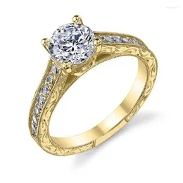 Bröllopsringar Luxury Classic Retro Gold Hollow Out Mönster för kvinnor Shine White CZ Stone Inlay Fashion Jewelry Party Gift