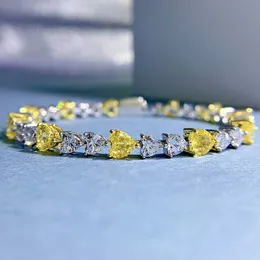 Trendy Herz Topas Diamant Armreif 100% Echt 925 Sterling silber Hochzeit Armbänder Für Frauen Braut Engagement Schmuck