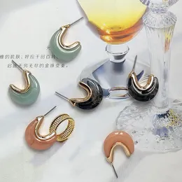 Hoop Earrings UJBOX Japan Korea Fashion Gold Metal Resin For Women Pink Blue Black Party Holiday Jewelry Gift Wholesale