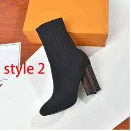 秋冬靴下ヒールブーツファッションセクシーなニット弾性ブーツデザイナーアルファベットの女性の靴レディレター厚いハイヒール大きいサイズ 37-42 us4-us11 ボックス