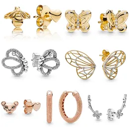 925 Silver Fit Pandora Earrings Crystal Fashion women Jewelry Gift Ear Studs 7 Style Earrings With Rose Gold Bee Butterfly Lion Crystal