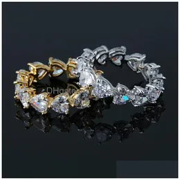 Band Rings Fashion Cubic Zircon 18K Sier Plated Fl Gems Ring for Women Girls Heart Form Par Smyckesgåva Drop Delivery Dhu2f