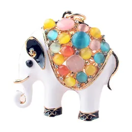 Keychains Auspicious Elephant Rhinestone Opal Keychain Key Ring Emamel Colorful Crystal Pendant Keyrings Holder Car Bag Chain Gift