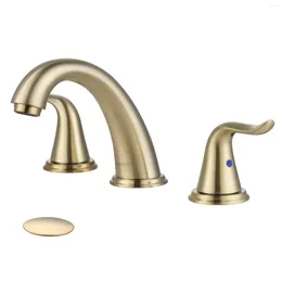 Bathroom Sink Faucets Brushed Gold Faucet 3-Hole 2 Handles Wash Basin 8-inch With -up Drain And Supply Line