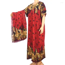 Ubranie etniczne 2023 Wiosna lato moda afrykańska sukienki dla kobiet nowoczesne czerwone bawełniane druk o krótkim rękawie mama maxi sukienka