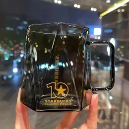 Starbucks cup trend Tumblers brilla, cannuccia di vetro sfaccettato tridimensionale a quadri neri, tazza thermos Mark cool