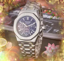 最低価格の誓約男性フル機能ストップウォッチウォッチ42mmクォーツムーブメントステンレス鋼ゴムバンド高品質の外国貿易非機械的腕時計