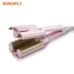 كبريت الحديد Sonofly 2632mm برميل ثلاثي السيراميك الحديد 120180 العميق مجعد المربحي البيض لفة الكهرباء مقطع الشعر أداة Hairstyler JF388 230306