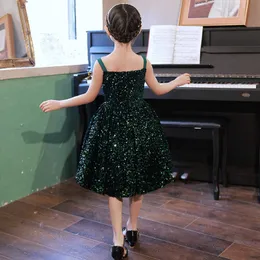 Flickans klänningar Baby Girls Dark Green Sparkling paljett Princess Ball Gown Kids Birthday Party Evening Perfrmanance Boutique Dresses Y798