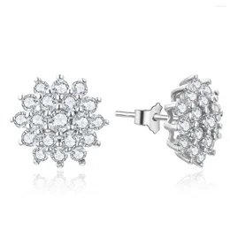 Stud Earrings Fashion Flower Shape 925 Sterling Silver Paved With Cubic Zirconia Elegant Sparkling Mothers Day Jewelry Gifts